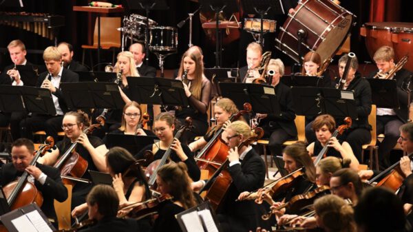 Musiker spielen in einem Orchester zusammen